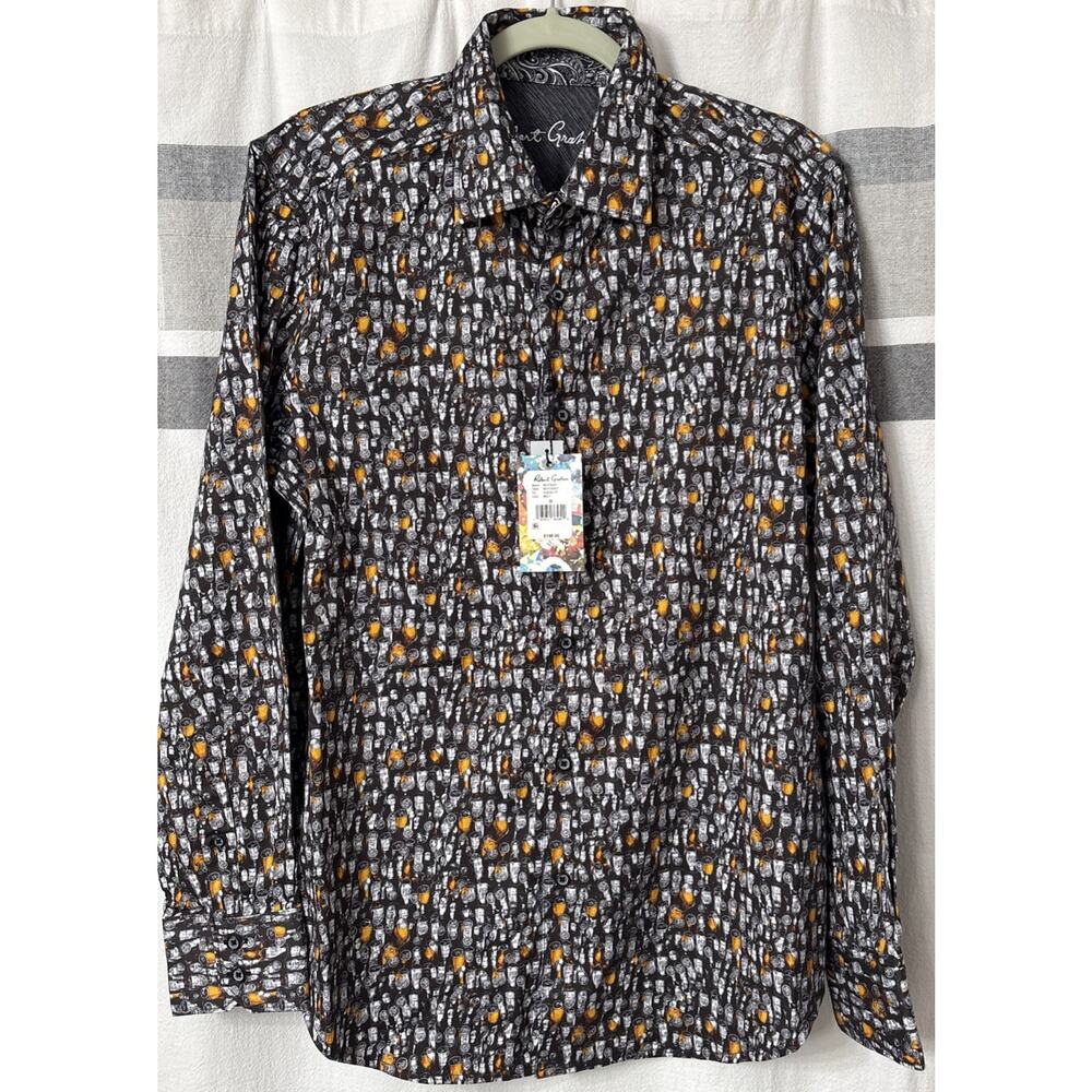 NWT Robert Graham Beer Bash AOP Shirt Mens Medium Classic Fit Stretch L/S $198